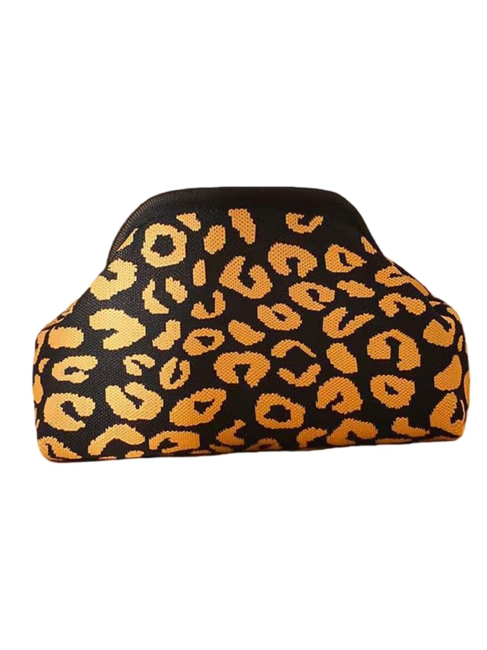 NEW Leopard Dumpling Clutch Bag Animal Print Black Gold